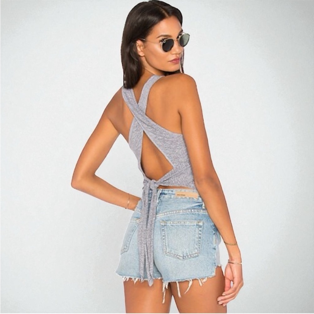 Lanston Gray Tie-able Cross-Back Top